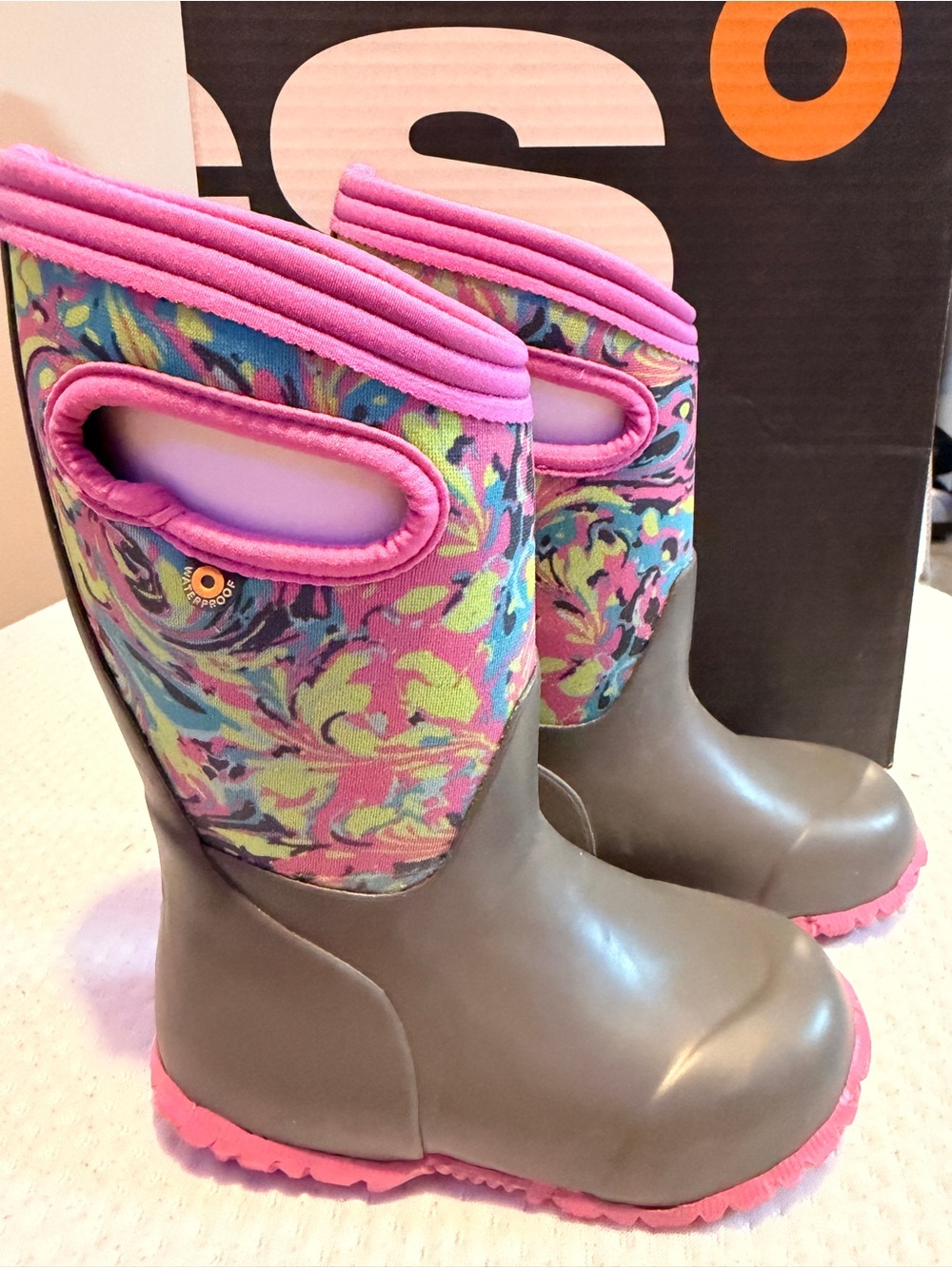 Bogs Kids Brown, Pink and Multicolor Floral Rain Boots